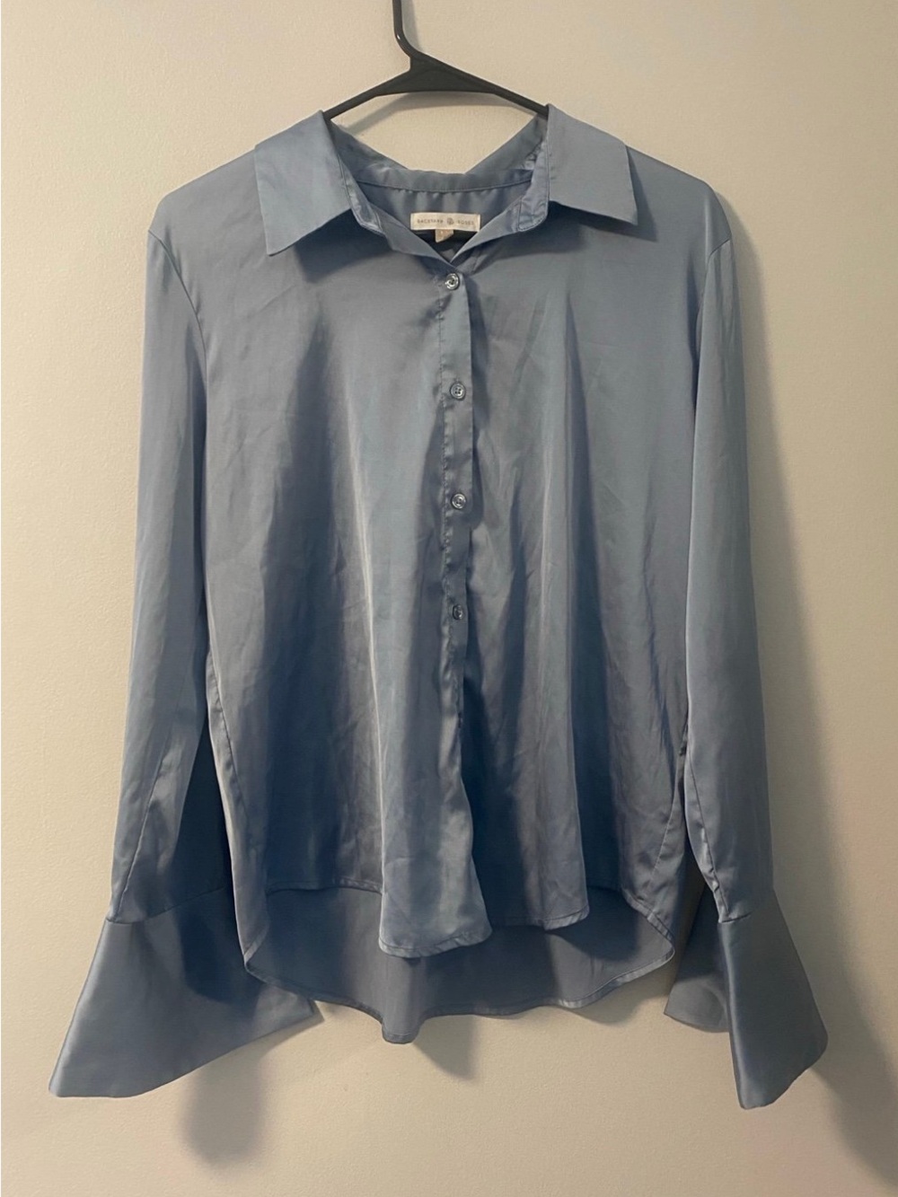 Women’s Light Blue Satin Button-Up Shirt